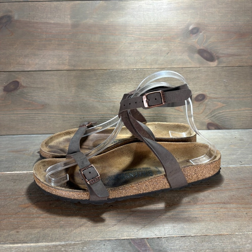 Birkenstock Yara Womens size 8 shoes Brown Leather Ankle Strap sandals